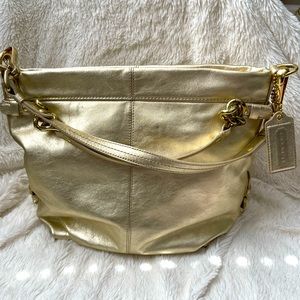 Coach gilt leather tote with detachable shoulder strap
